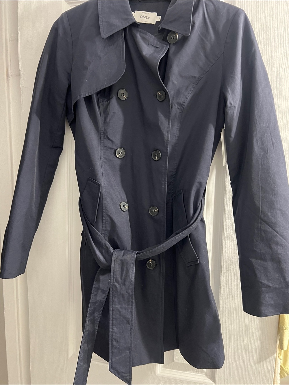 ONLY brand. Navy  Double-Breasted Trench with Waist Tie